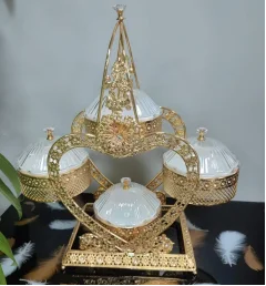 Luxury pyramid gold serving tower multi tier for Iftar and Ramadan celebrations - ArabGold Factory Guangzhou China